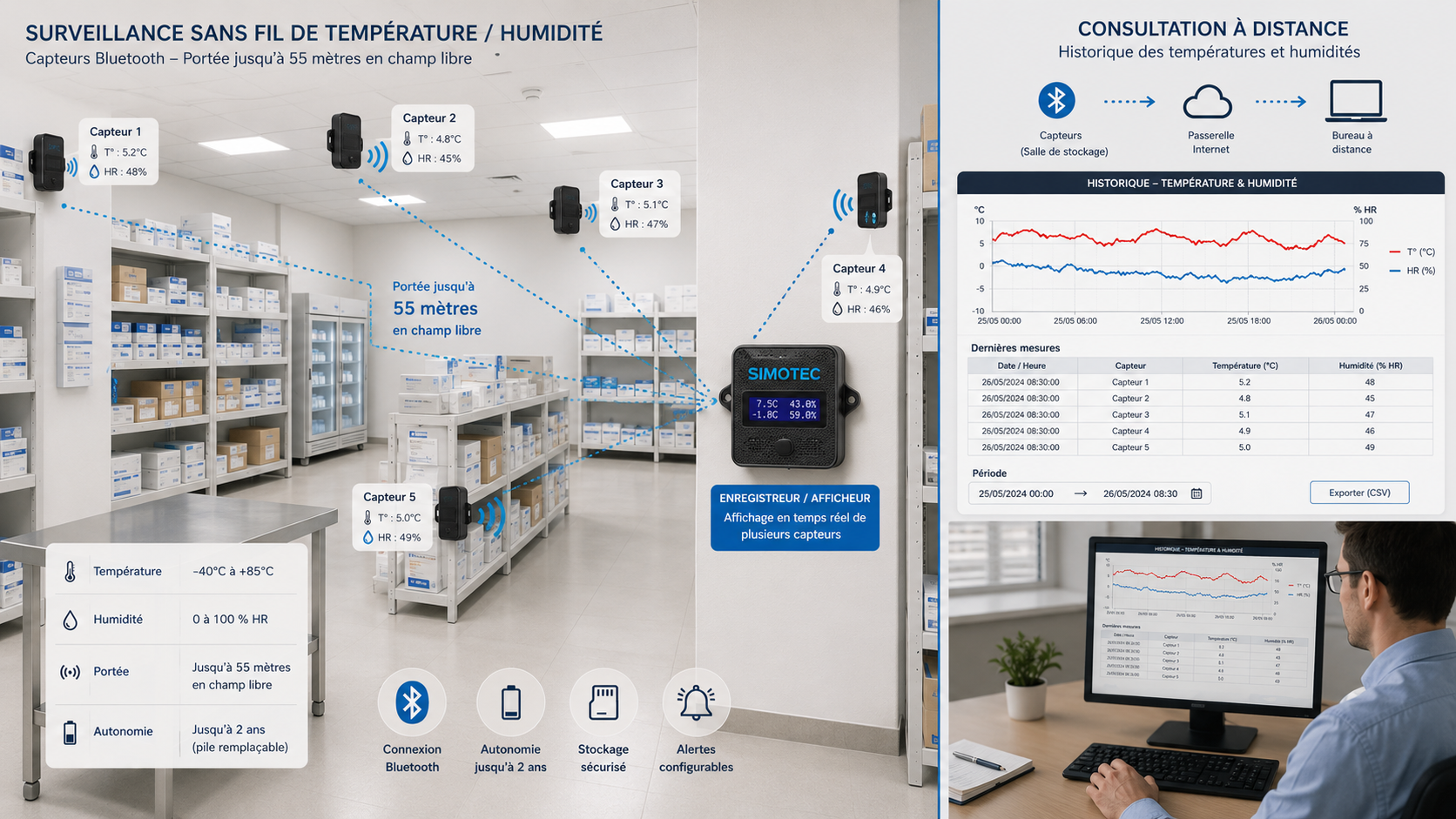 Solution SIMOTEC de surveillance sans fil dans une salle de stockage médical